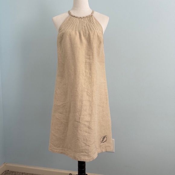 Tommy Bahama Relax‎ Women’s 100% Linen Tan Dress Size 8 - Picture 1 of 8